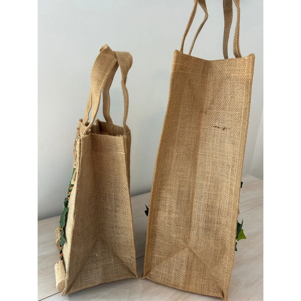 Joullian Vineyards Burlap Wine Gift Bags Set Cork Flower Decor Rustic Jute 2pc